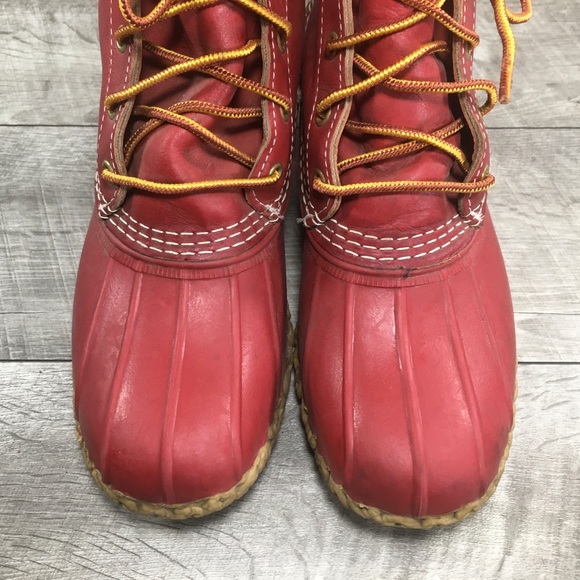 L.L. Bean Womens Red Leather Rain Duck Rubber Sherpa Lined Boots Made in USA 8 - Picture 5 of 11